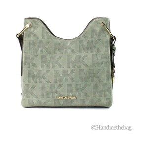 Michael Kors Joan Small Green Perforated Suede Leather Slouchy Messenger